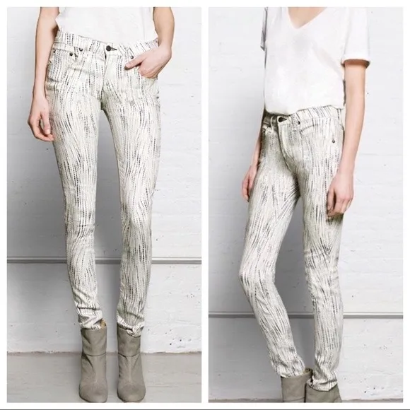 Rag & Bone Printed‎ Skinny Jeans Designer Denim Pants Black White Size 26 - Image 2