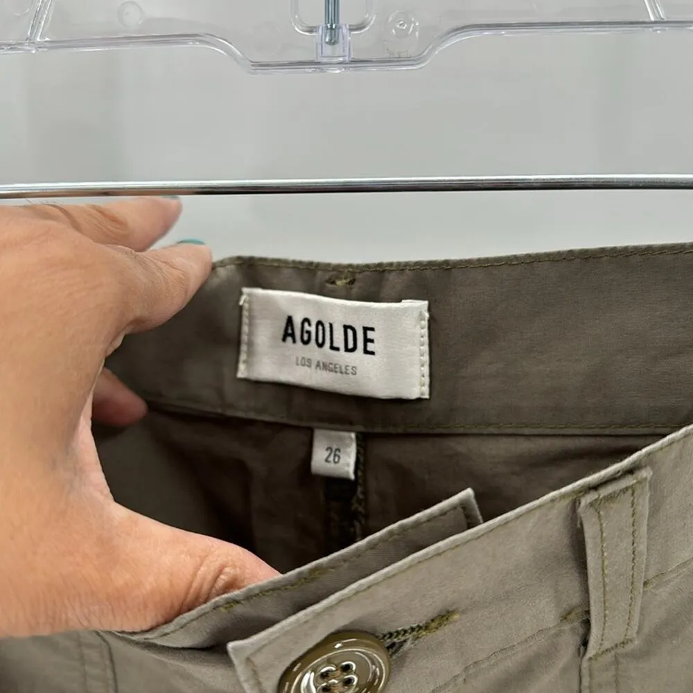 AGOLDE Daria utility green pant artsy  wide leg cropped hi waisted size 26 - Image 10