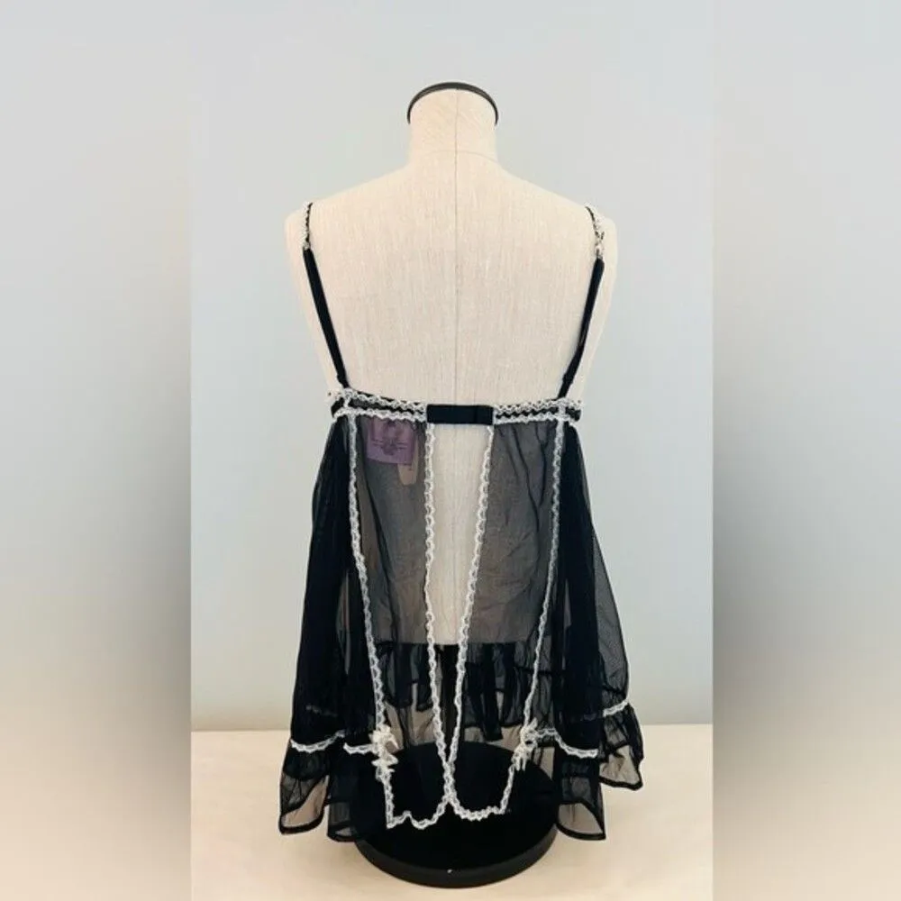 NEW Victoria’s Secret Black Sheer Babydoll with Lace Trim size Large - Image 6