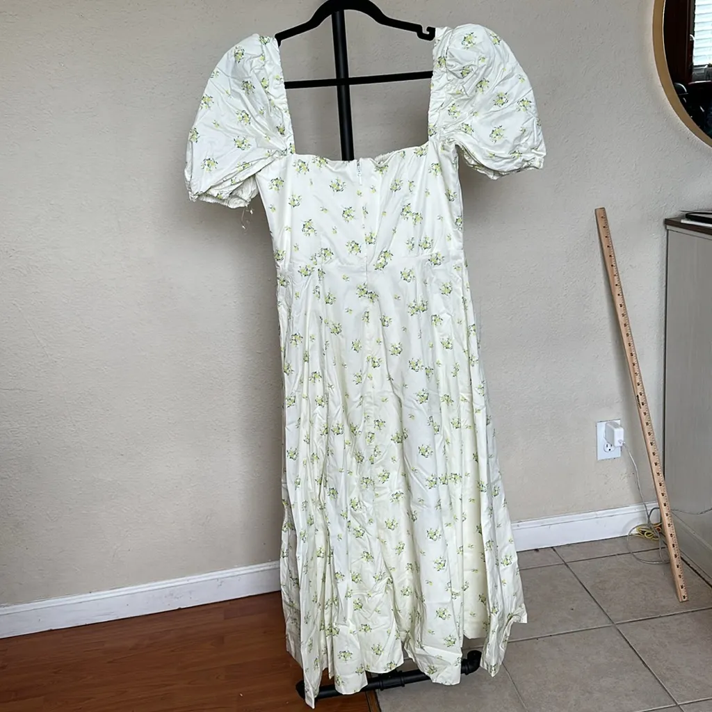 HOUSE OF CB 'Tallulah' Ivory Floral Puff Sleeve Midi Dress NWOT Size‎ XL - Image 8