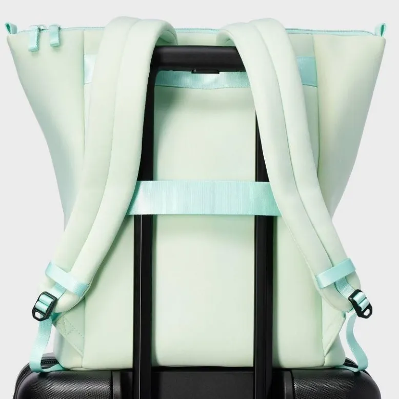 All in Motion16" Faux Neoprene Scuba Tote Backpack Green Blue Luggage Strap - Image 2