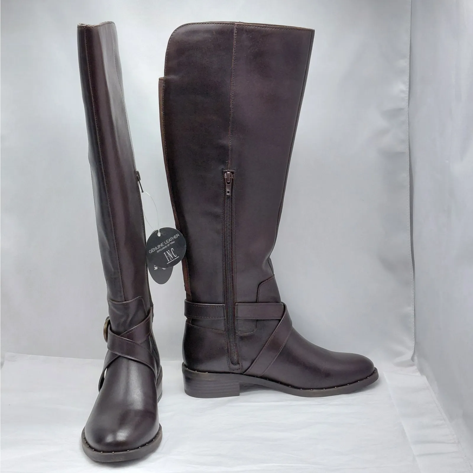 INC Fadora Brown Leather Riding Boots Womens 6M Knee High Zip Equestrian Western Size 6 - Image 5
