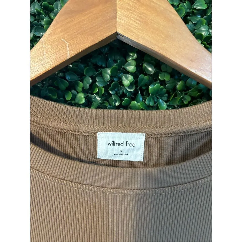 Wilfred Free Khaki Green Ribbed Long Sleeve Crop Top Sz Small - Image 2