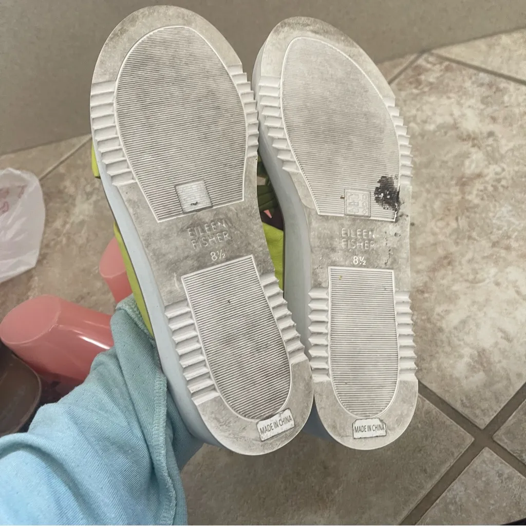 Eileen Fisher Bene Leather Platform Wedge Sandal WOMENS 8.5‎ Green/Yellow… Green - Image 3