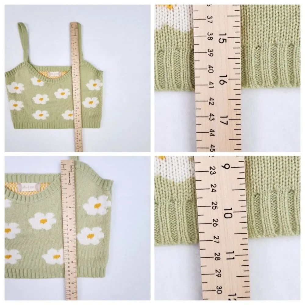 Altar'd State Floral Knit Sweater Crop Top Size S Green White Daisy Flowers - Image 4