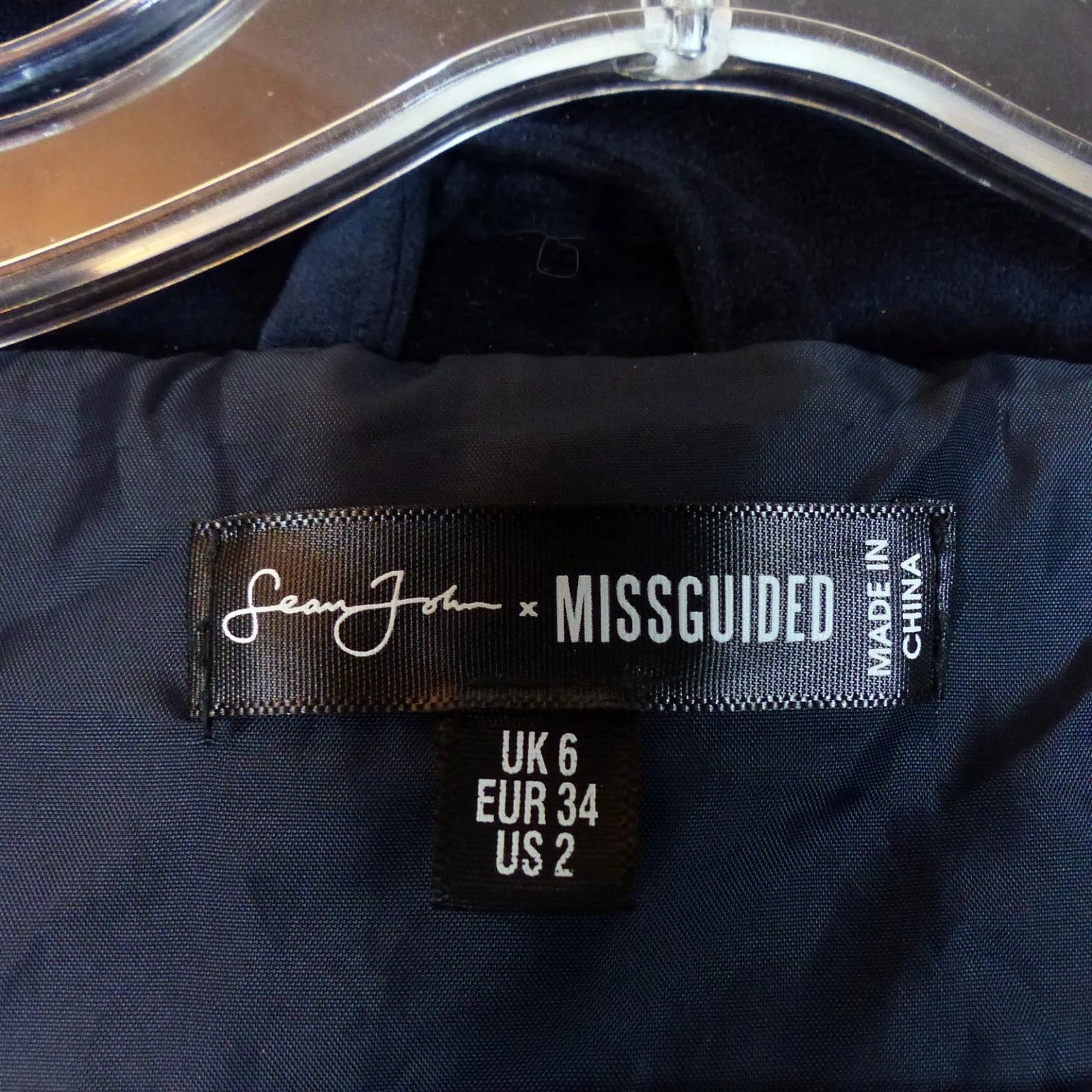 Sean John X Missguided Puffer Jacket Womens 2 US Navy Blue Velour Oversized Y2K - Image 15