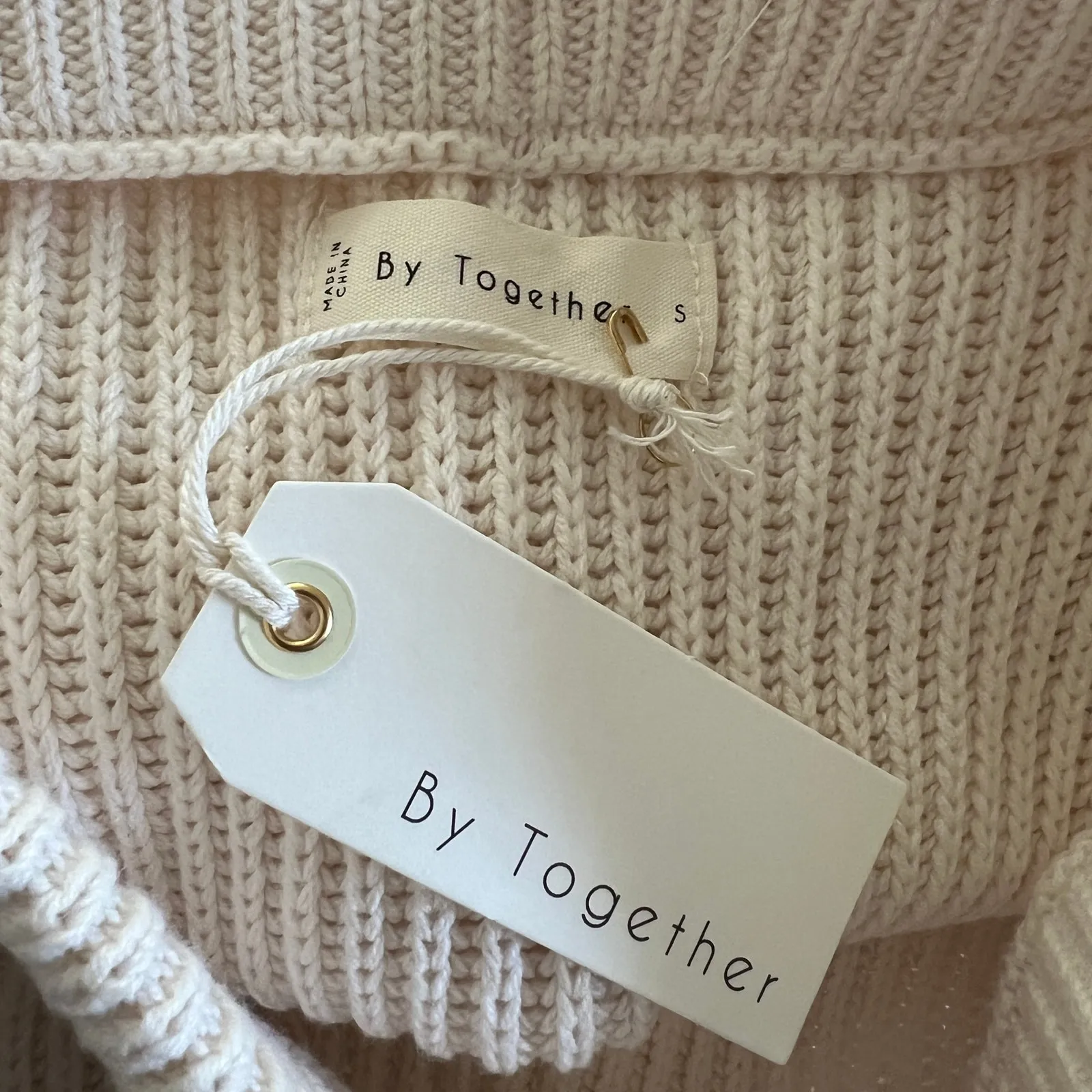 BY TOGETHER Ivory Cream Knit Ribbed Sweater Skirt Small Midi Pencil Pull On NEW - Image 5