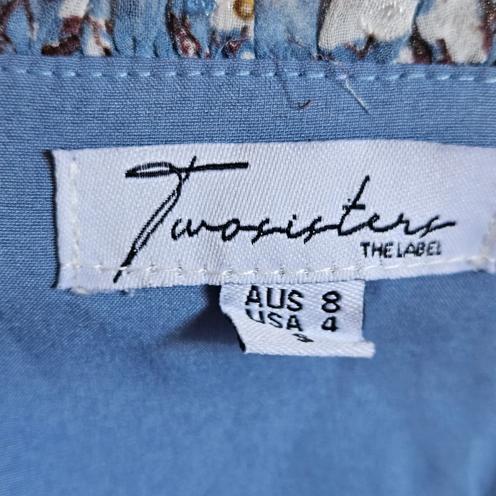 Two Sisters The Label Blue Floral Dress Swiss Dot Slit Midi Length Size‎ US 4 - Image 3