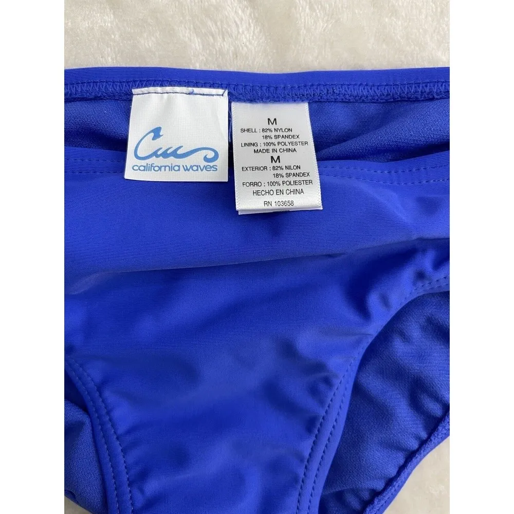 California Waves Women's Bikini Bottom Blue Size Medium Green Crochet Trim - Image 8