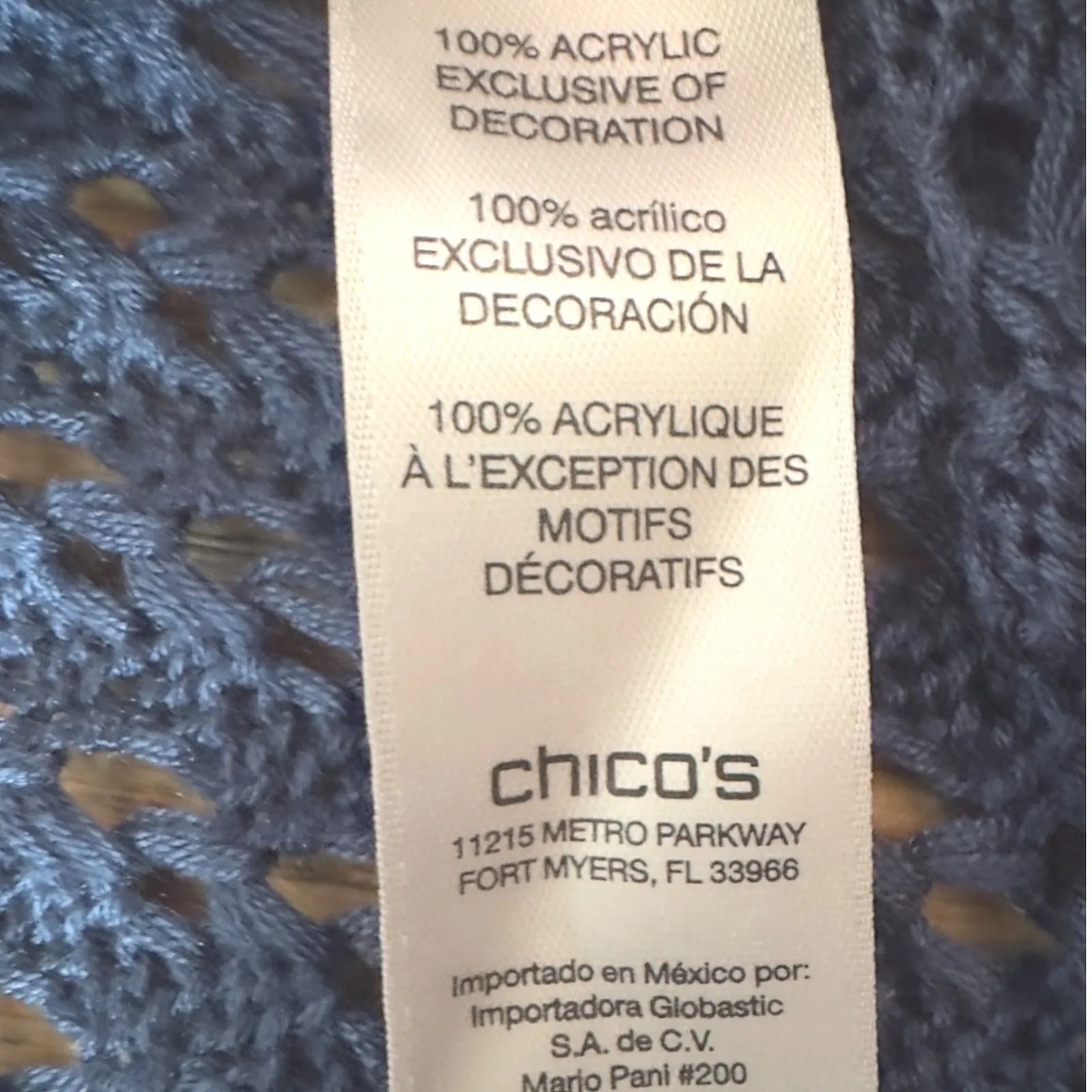 Chicos Blue Crochet Knit V-Neck 3/4 Sleeve Tunic Top Women's Size 0 - Image 5