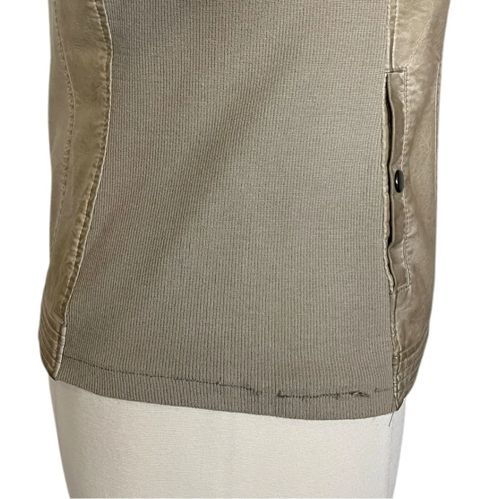Sebby Faux Leather Jacket Moto Collarless Zipper Knit Taupe Tan Women’s Size XXL - Image 9