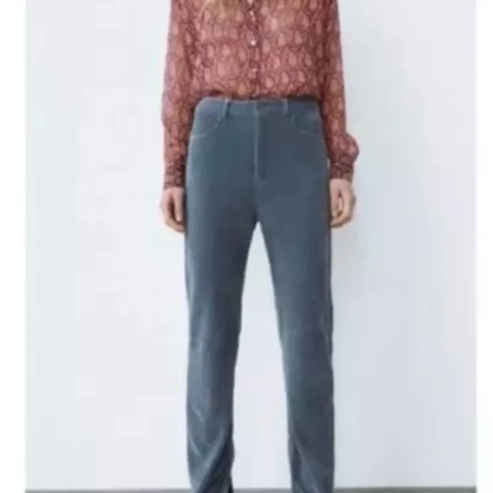 Zara Blue Corduroy Slim Flare Pants Size 2/34 NEW Boho Hipster - Image 2