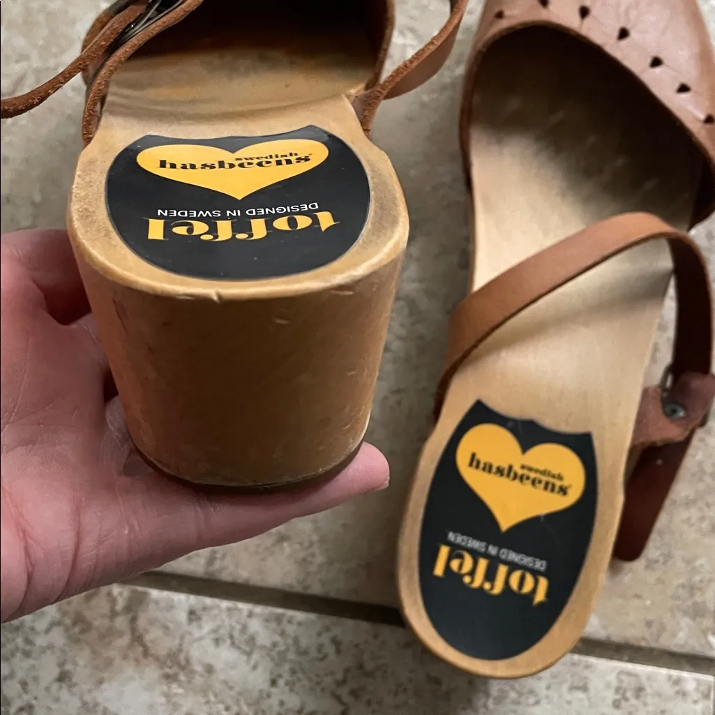 Swedish Hasbeen Haga Plateau Leather Clogs Tan Size 8 - Image 8