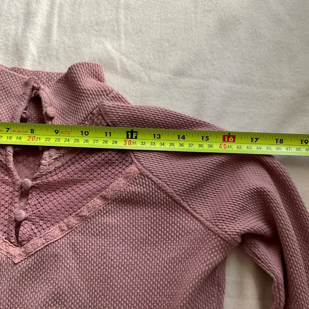 Free people X Crawford Top cotton high neck Lace pink Mauve Sz L bust from 32-50 - Image 5