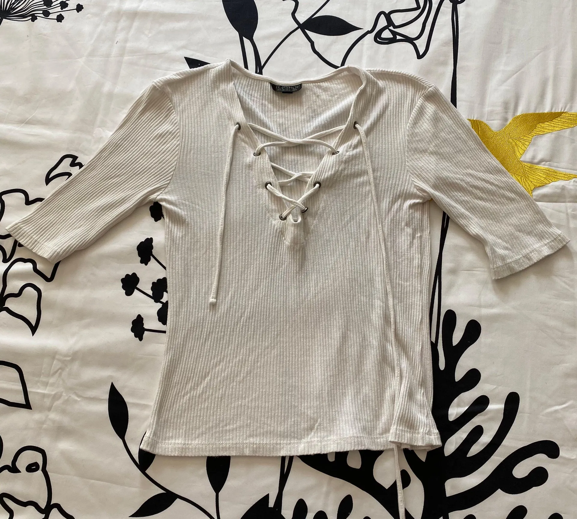 Ribbed White Lace Up Top - Image 2