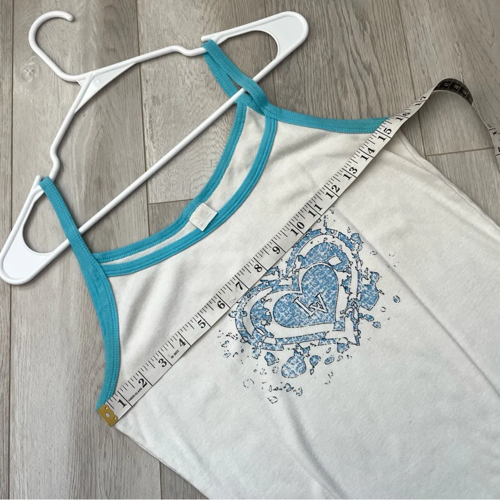 Vintage Y2K Tank Top heart graphic womens White Blue (large) casual 2000s summer - Image 3