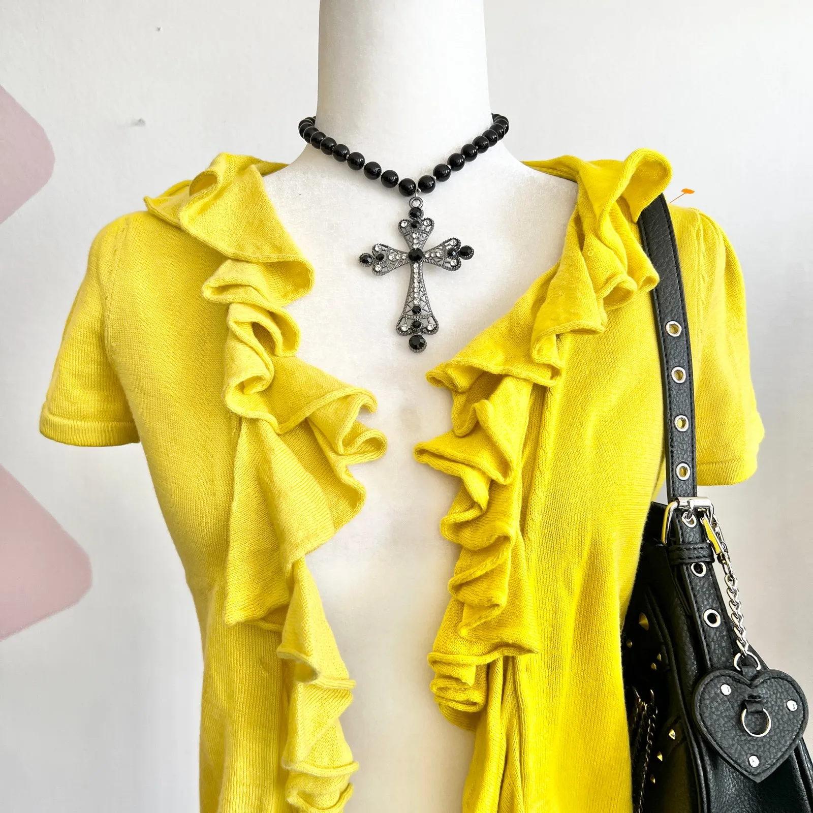 Butter Yellow Ruffle Cardigan, Cottagecore, Soft Girl, Vintage,‎ Feminine, Small - Image 2