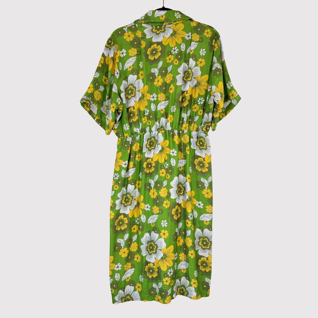 Dodo Bar Or Dress Green Midi Floral Shirtdress Short Sleeve Boho Hawaiian Large - Image 2
