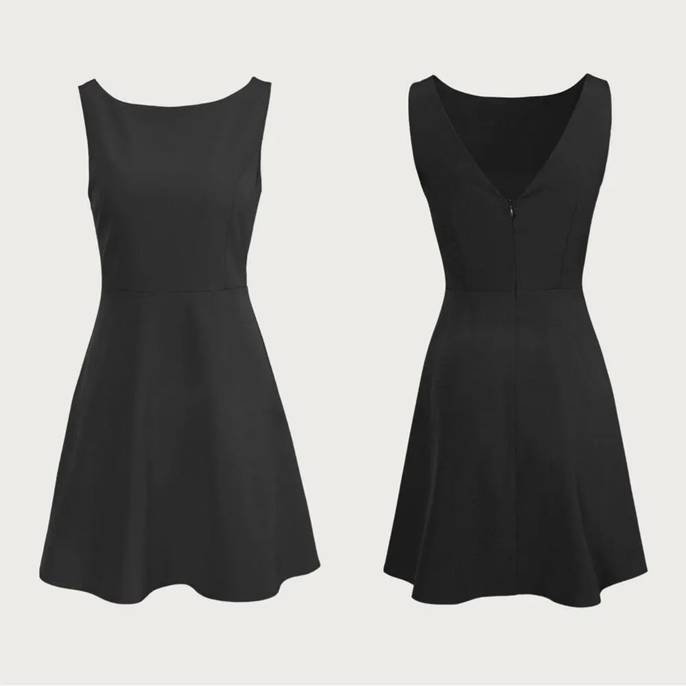 RIHOAS The Black Boat Neck High Waisted Mini Dress M Size M - Image 5