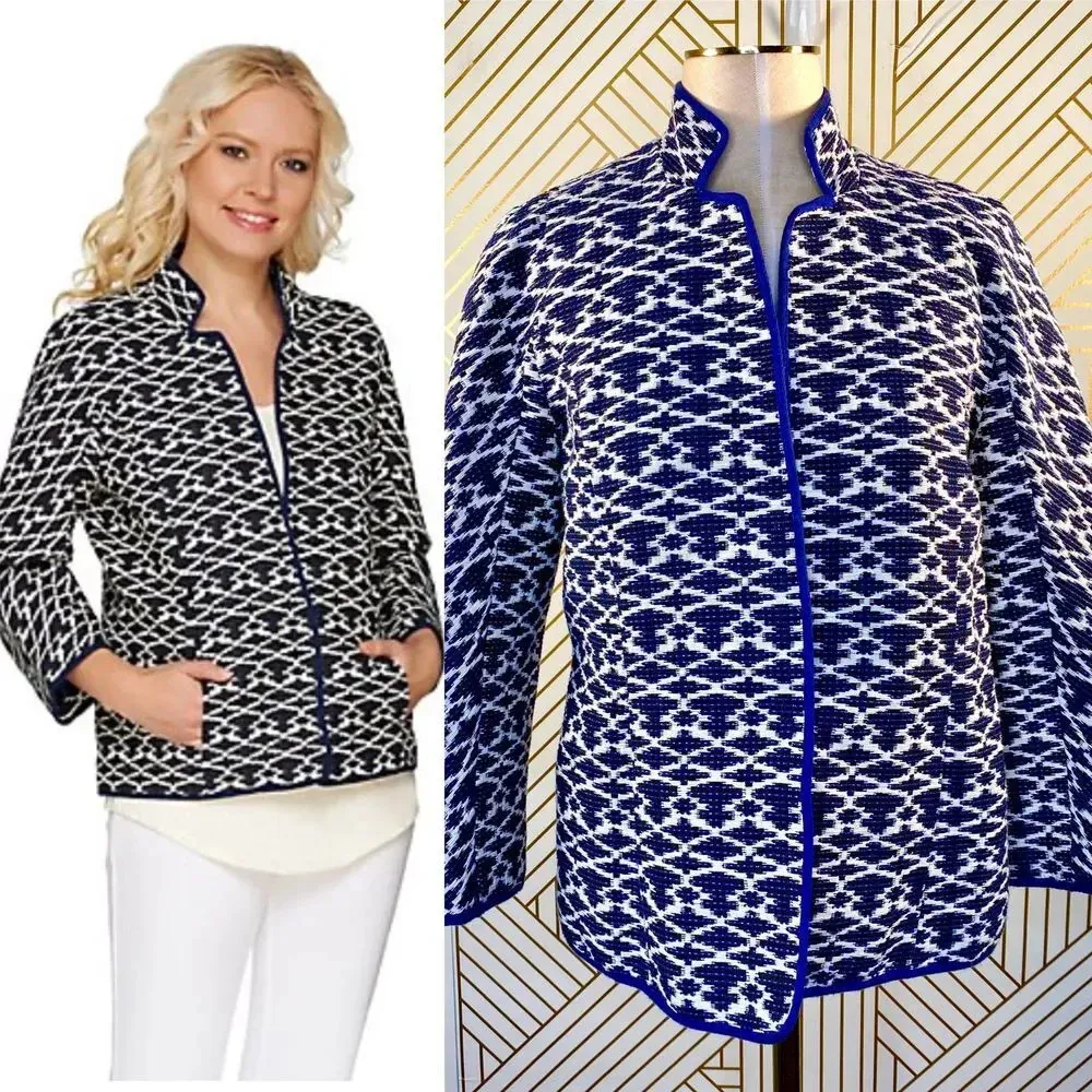 C. Wonder Ikat Brocade‎ Jacket w/ Bracelet Sleeves Blue Size 2 - Image 2