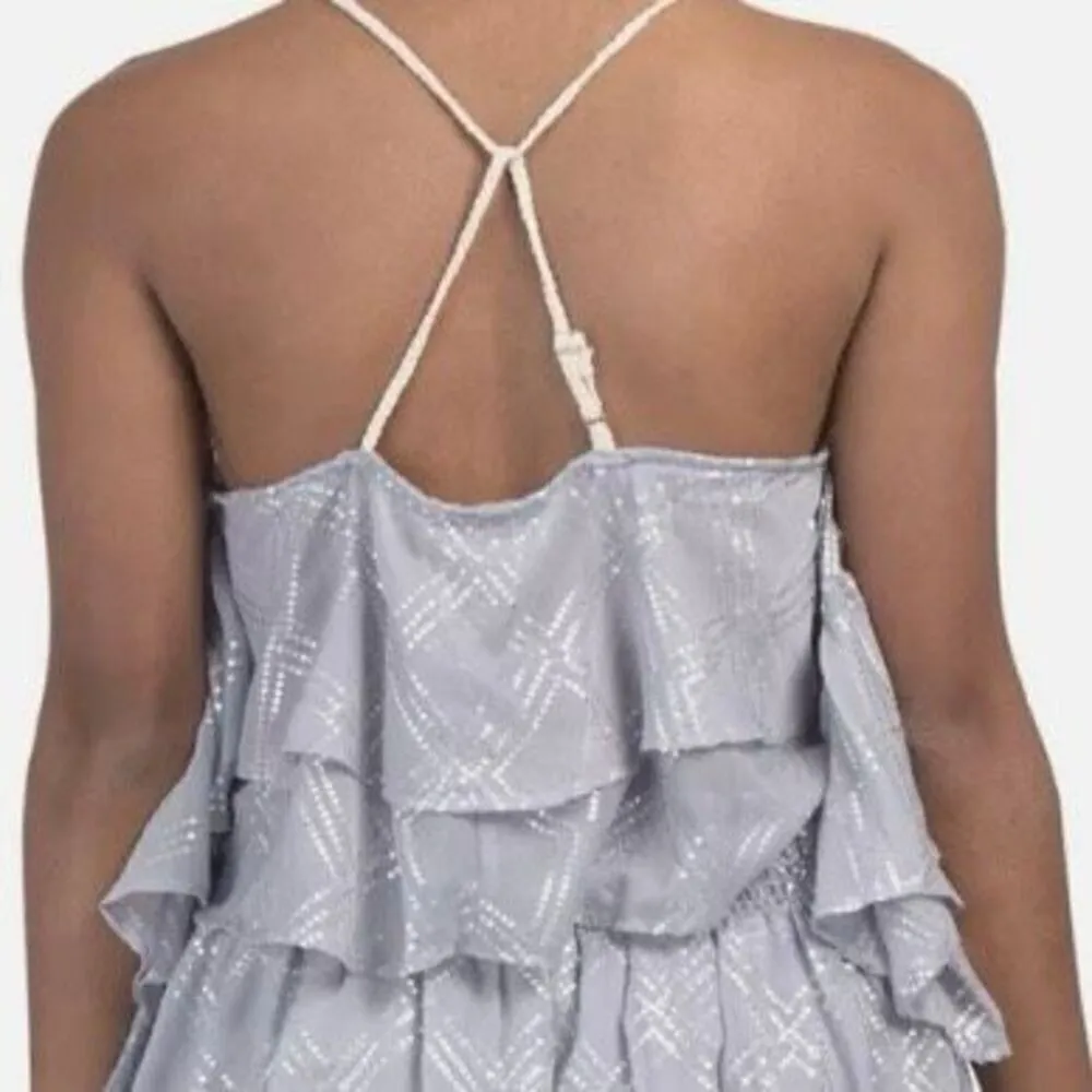 Surf Gypsy Grey Blue Metallic Deco Print Crop Tank - Image 2