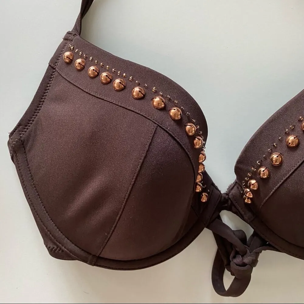 H&M Brown Embellished Bikini Top Size 34D - Image 3
