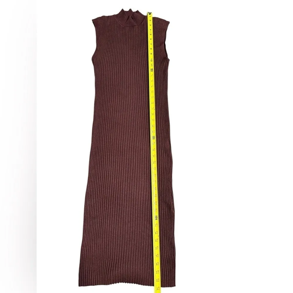Pink Rose Brown Ribbed Mock Neck Sleeveless Cutout Midi‎ Dress Size S - Image 3