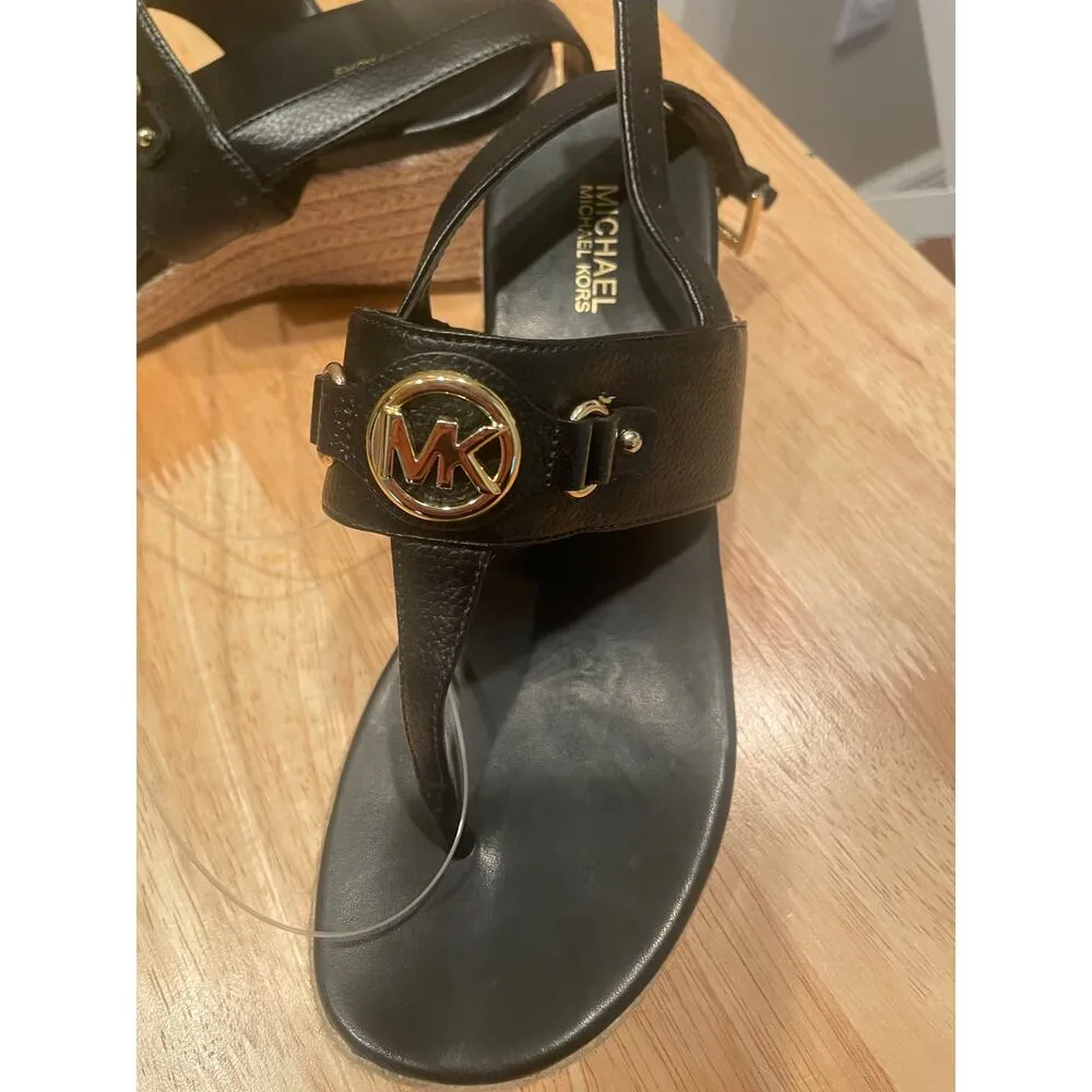 Michael Kors black strappy wedge heel sandal w/trademark hardware, S99 - Image 5
