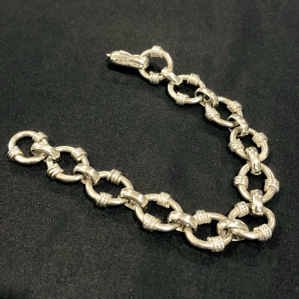 TAXCO Sterling Silver Rolo Link Bracelet With Decorative Striations - Image 2