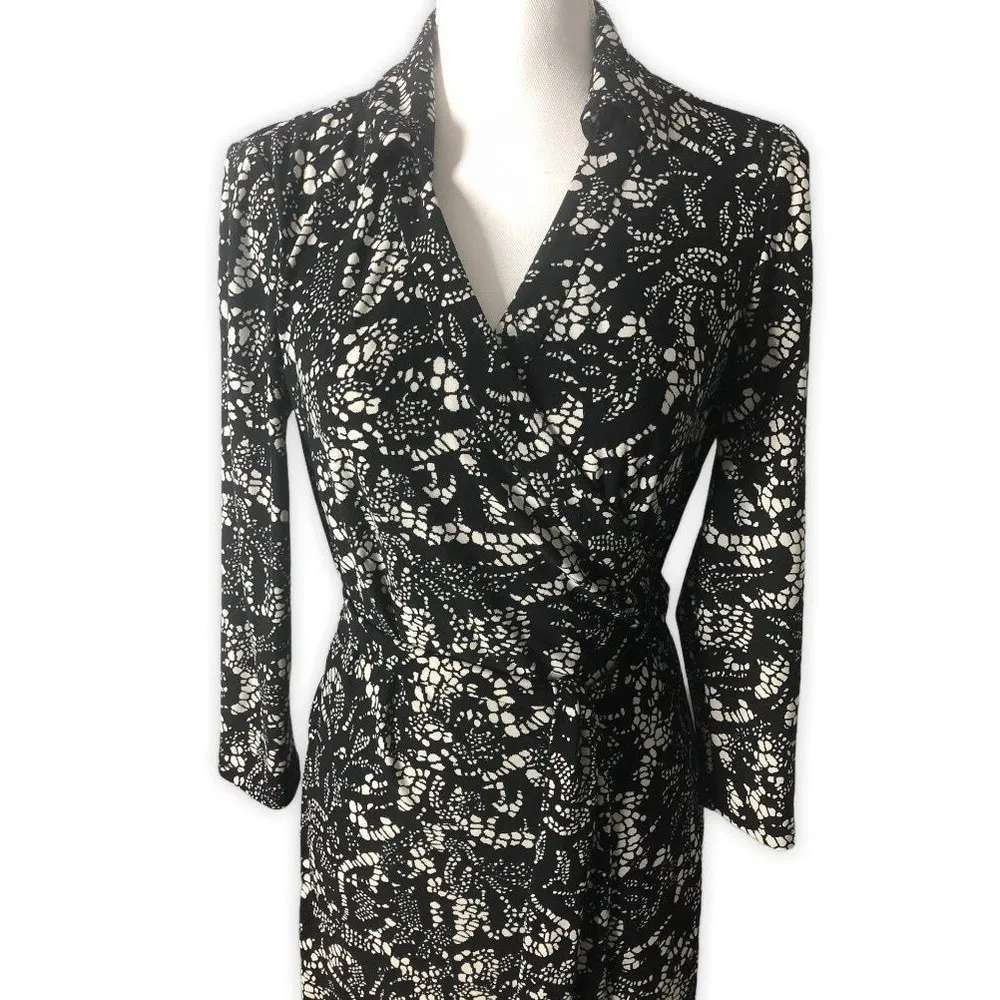 Nine West Floral Print 3/4 Sleeve Wrap Knee Length Dress - Image 100