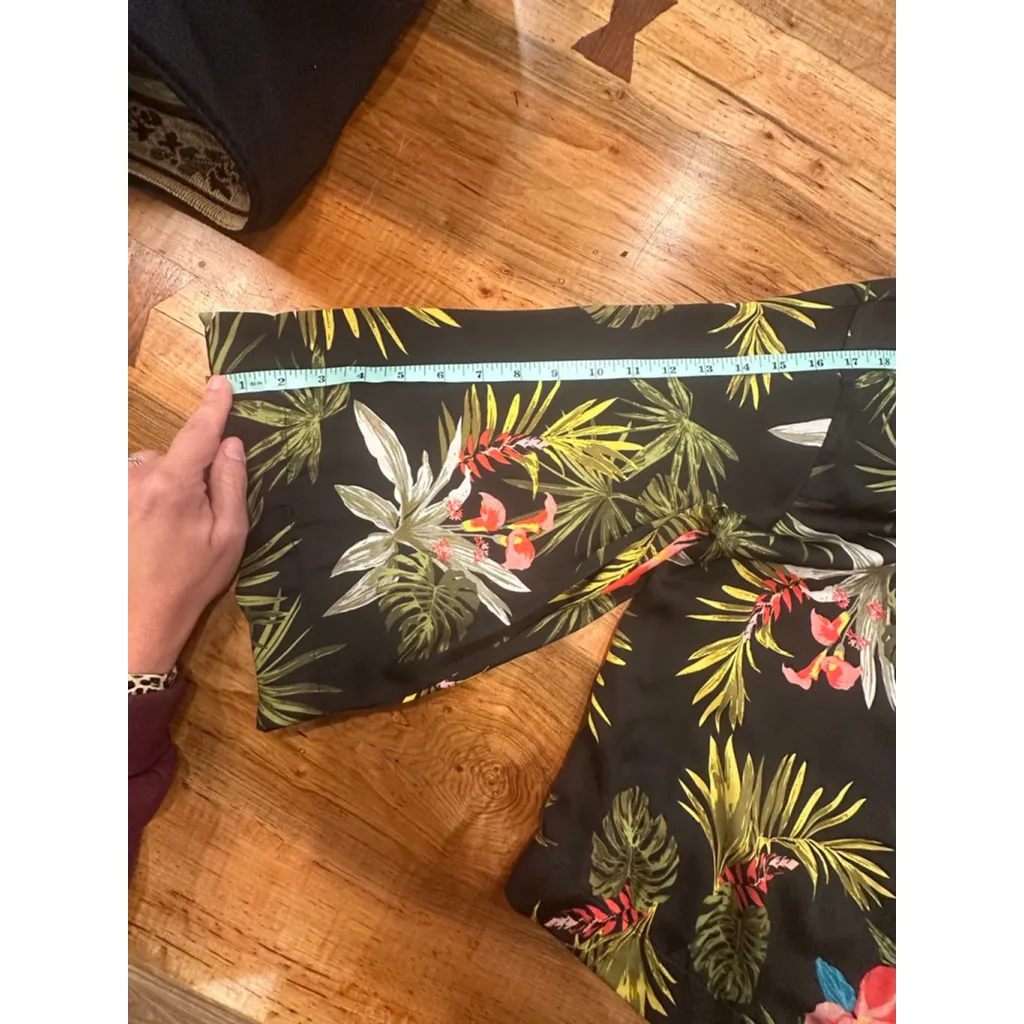 Miss Lili Tropical Floral Tie-Front Kimono Blouse Small Black Hibiscus Boho Wrap - Image 13