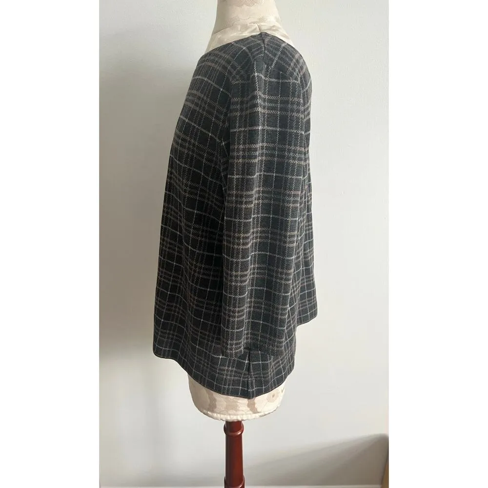 J Jill Pointe Collection Plaid Wide Neck 3/4 Sleeve Sweater Large - Image 3