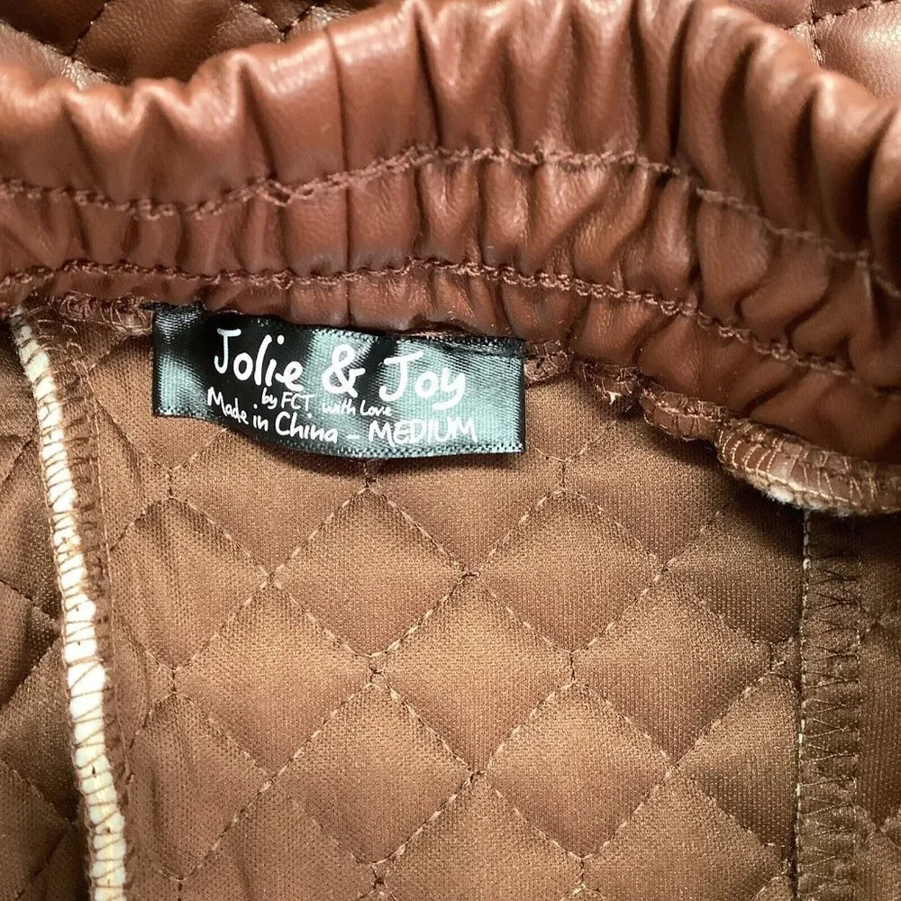 Jolie & Joy Faux Leather Shorts Hot Pants Padded Quilted Elastic Waist New Brown Size XL - Image 5