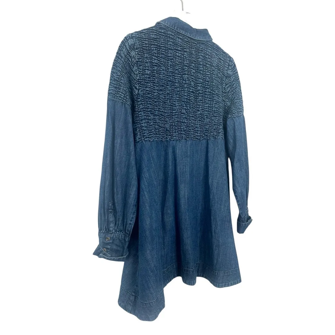 Free People Denim Blue Cotton Find Me Now Mini Dress Size S - Image 4