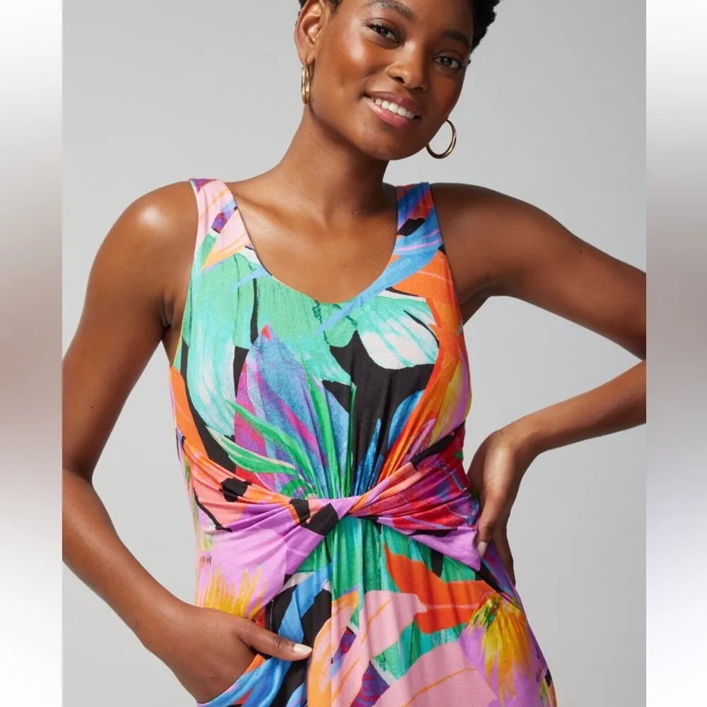Soma Soft Jersey Twist Waist Maxi Dress Built in Bra Tropical Leaf Print Size XS - Image 13