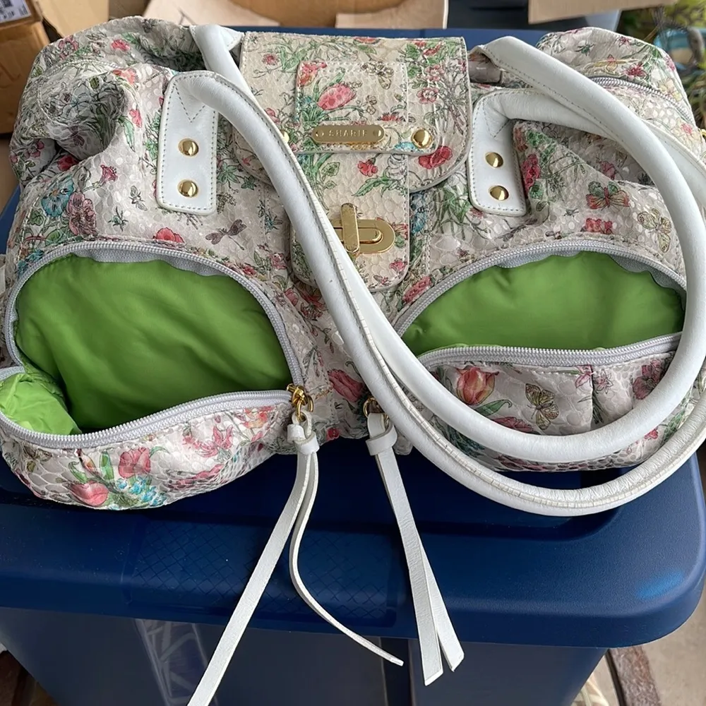 Vintage Hand Painted Floral Leather Sharif Huge Bag w Matching ID Case - Image 5