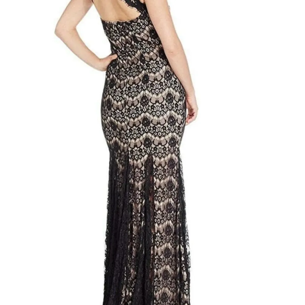 Betsy & Adam Women's Size 6 Black Lace & Jewel Mermaid Style Maxi Evening Gown - Image 2