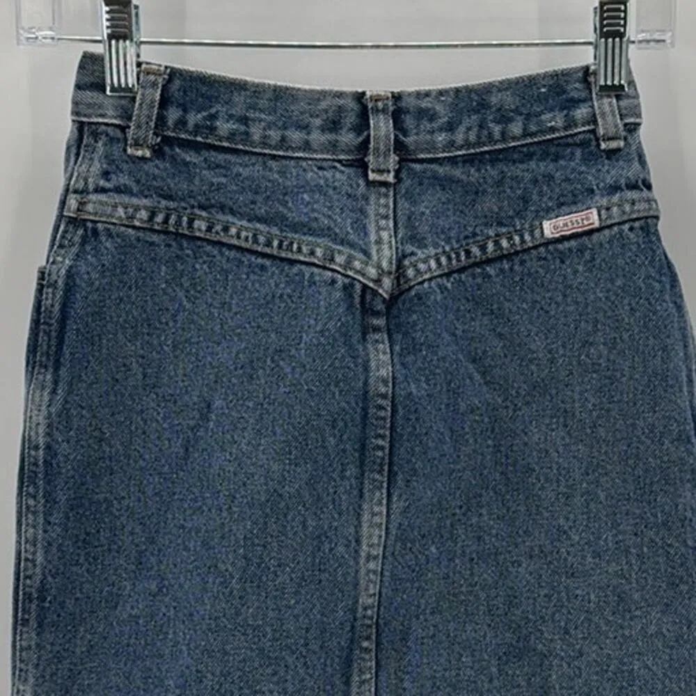 Vintage 80s Guess Button Front Jean Skirt Denim Georges Marciano size 24 classic - Image 4
