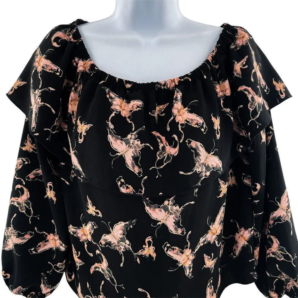 Aritzia Wilfred Morel Butterfly Off The Shoulder Ruffle Top Blouse Small Black - Image 62