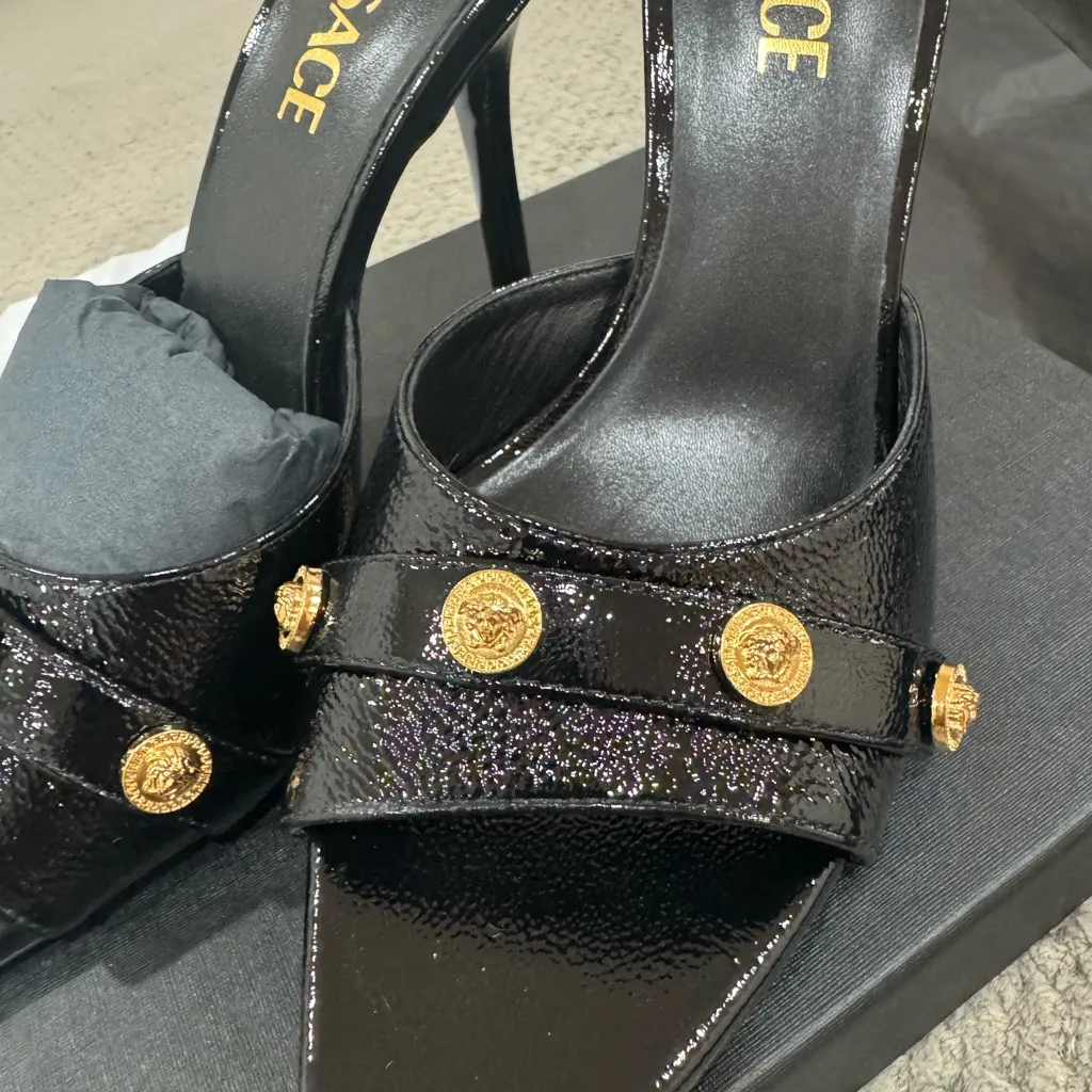 Versace Black Heels with Gold - Image 2