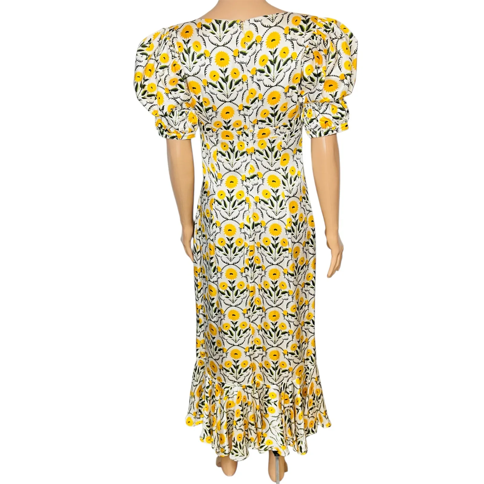 Agua by Agua Bendita Mango Mimosa Midi Dress S Silk White Yellow Floral Rare - Image 2