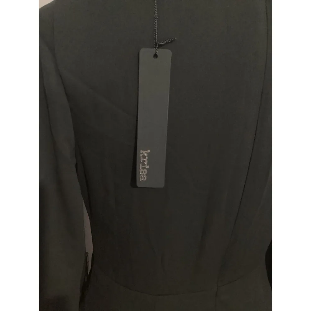 Krisa Long Sleeve Deep V Neck MIDI Black Dress - Image 7