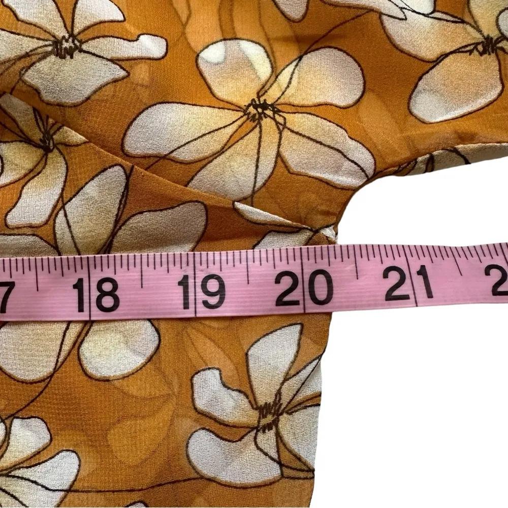 Blouse Thrive Top Golden Yellow Floral V-neck Chiffon Blouse Medium - Image 10
