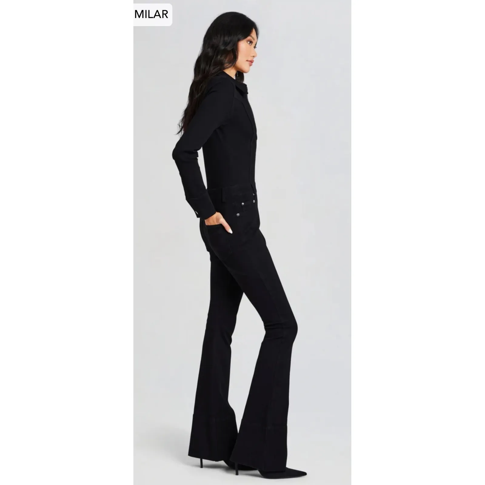 NWT SER.O.YA‎ Deedee Denim Flare Jumpsuit in Black Size Small $448 - Image 4