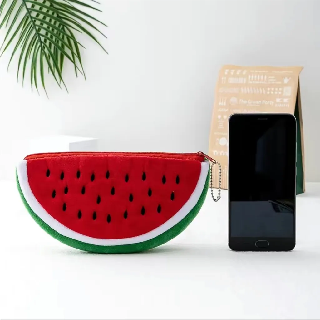 Cute Watermelon Shape Makeup Bag, Coin Purse, Storage Zipper‎ Bag Green - Image 3