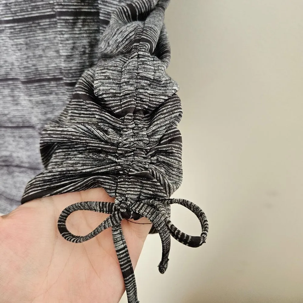 Made For Life Top Workout Athletic Black Gray Stripes Tie Sides Crewneck Casual - Image 4