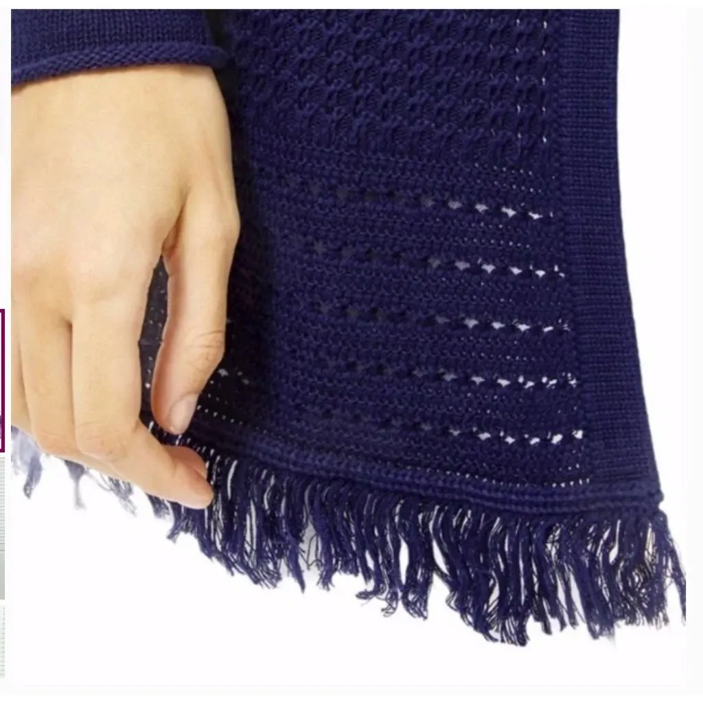 Lilly Pulitzer Noble Navy Blue Fringe Trim Open Front Cardigan Sweater M - Image 2