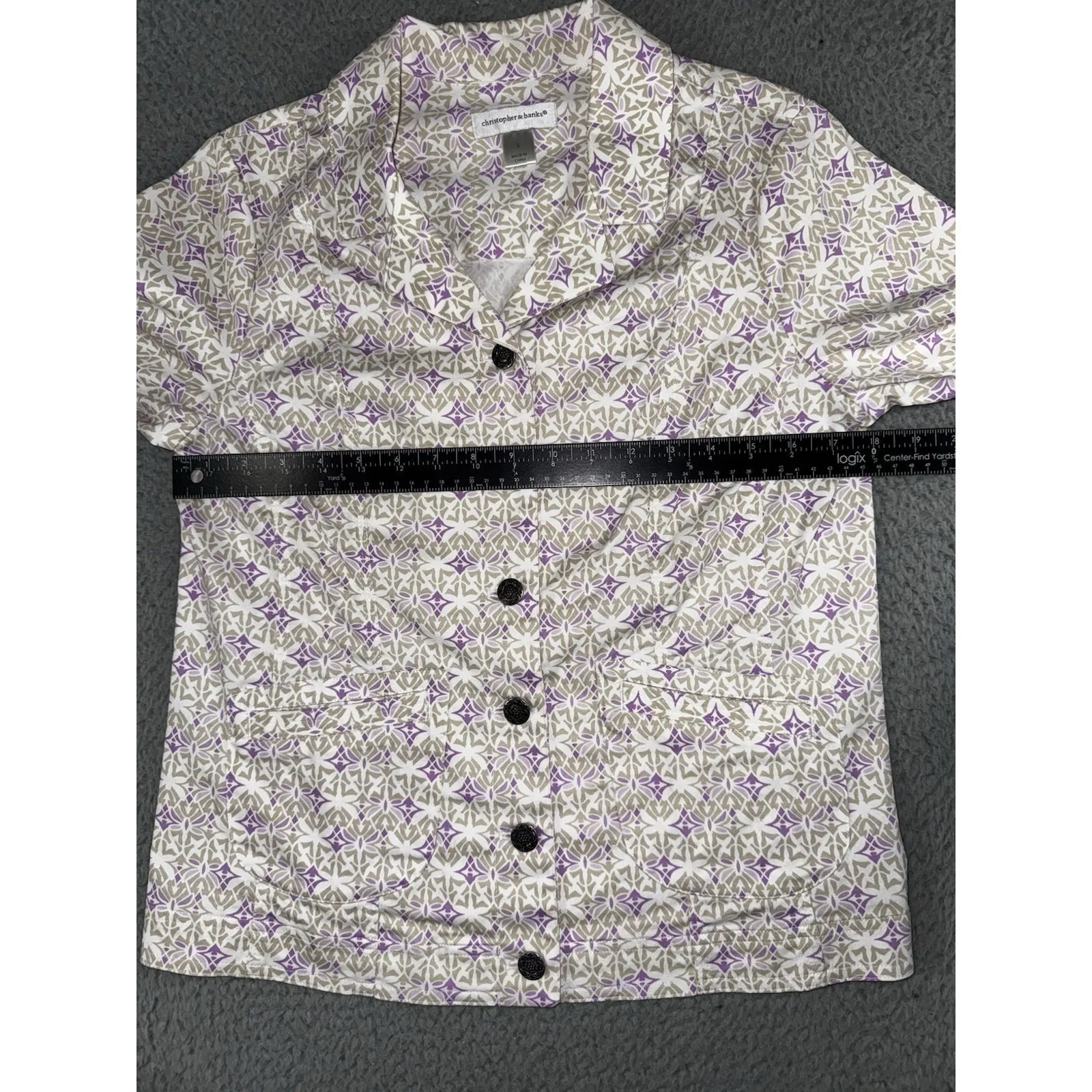 Christopher & Banks Jacket Women Small Geometric Abstract Collared Button Front‎ - Image 3