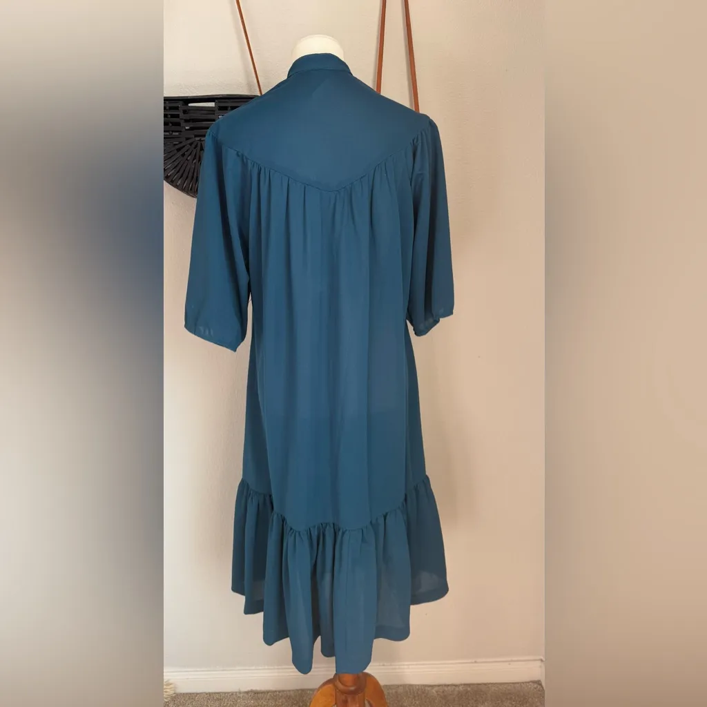 Vintage Georgee Originals Teal Maxi Dress, Size 16 Blue - Image 5