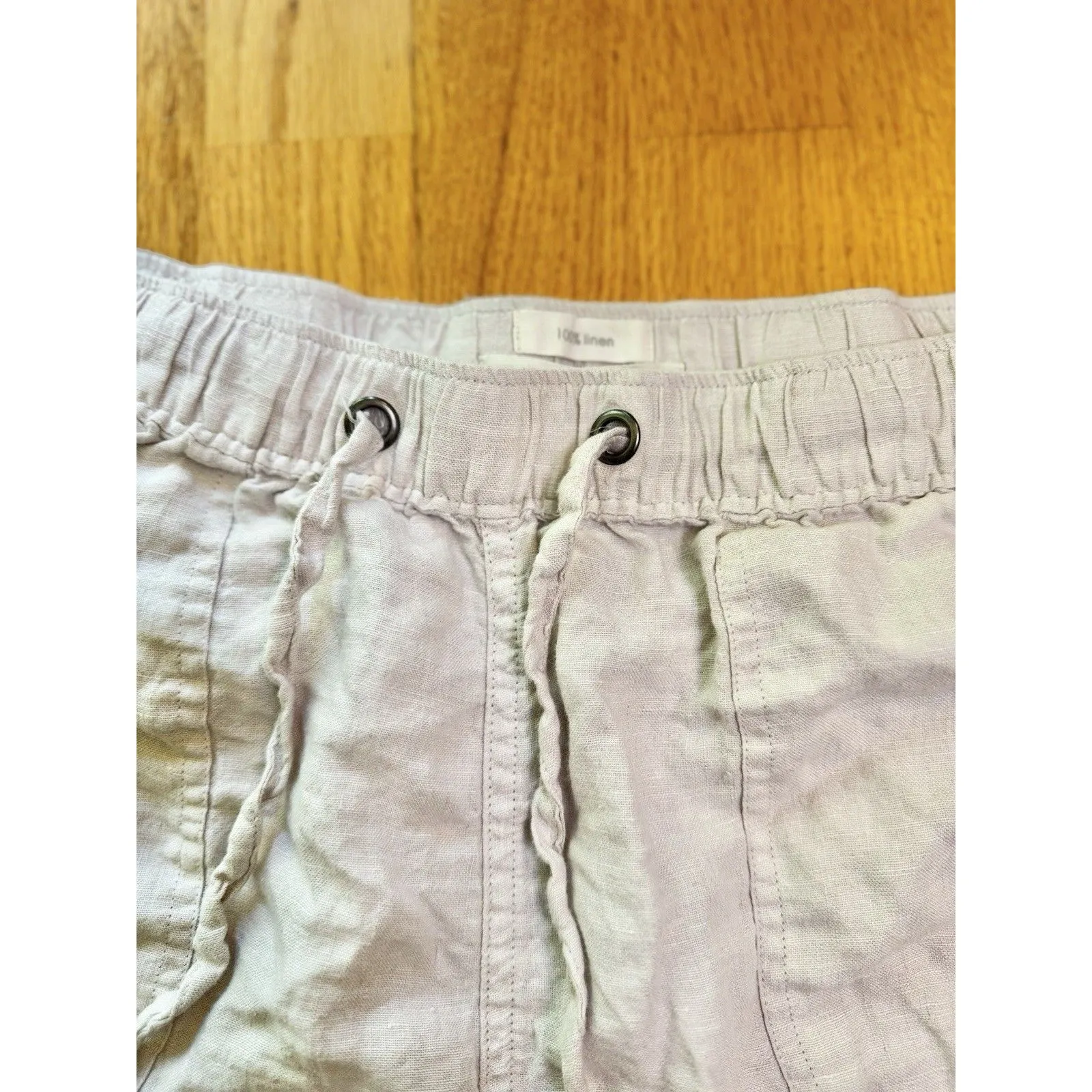 C&C California Women's Off White Light Cream Pull-On Linen Belted Shorts Size L - Image 4